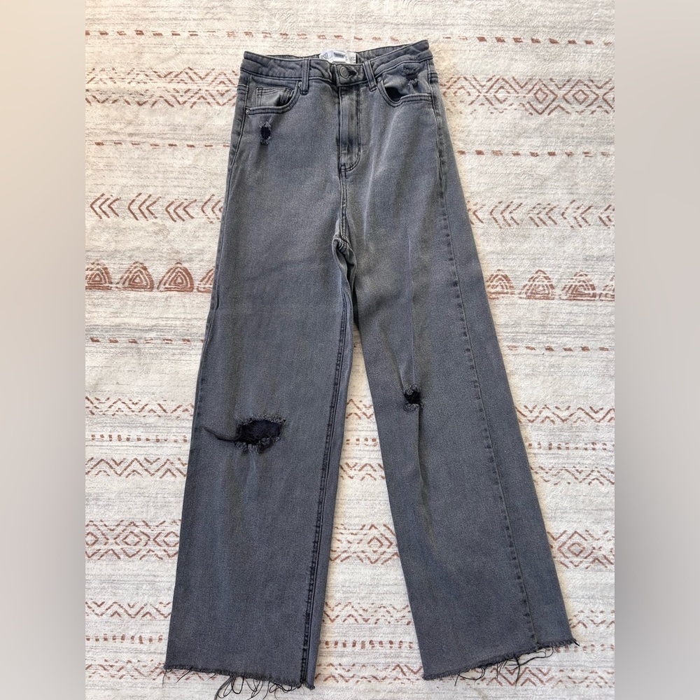 RSQ Gray Straight Leg Jeans with Distressed Details